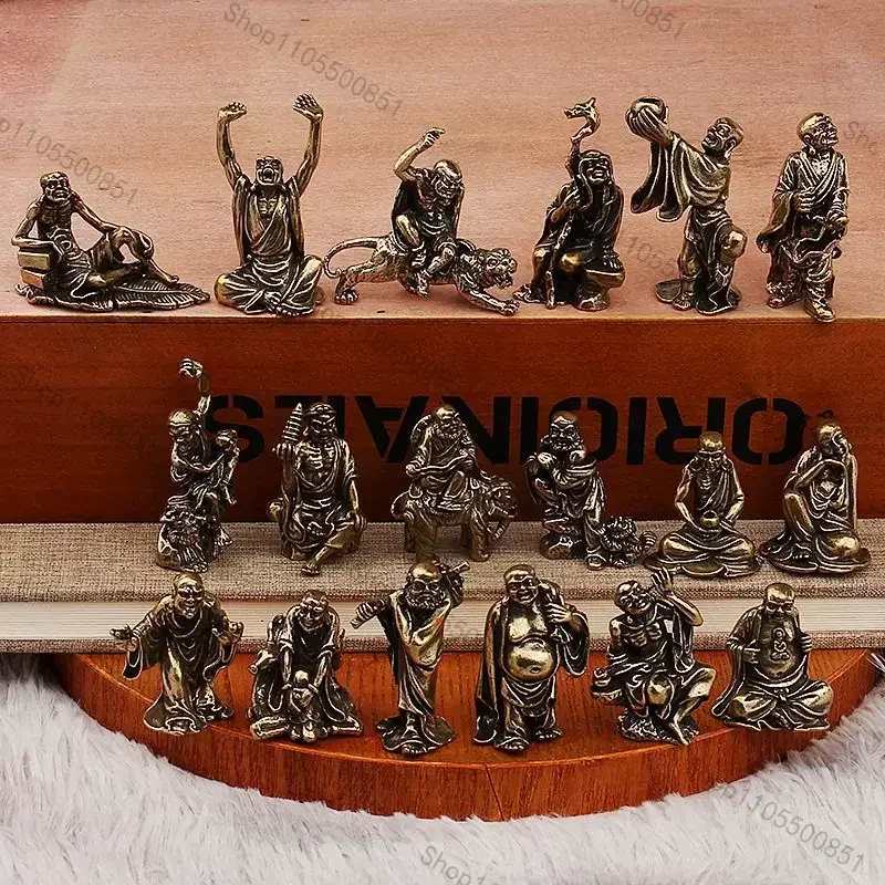 Brass eighteen Arhat Buddha statues subdue the dragon and subdue the tiger Arhat ornaments Chinese creative desktop crafts