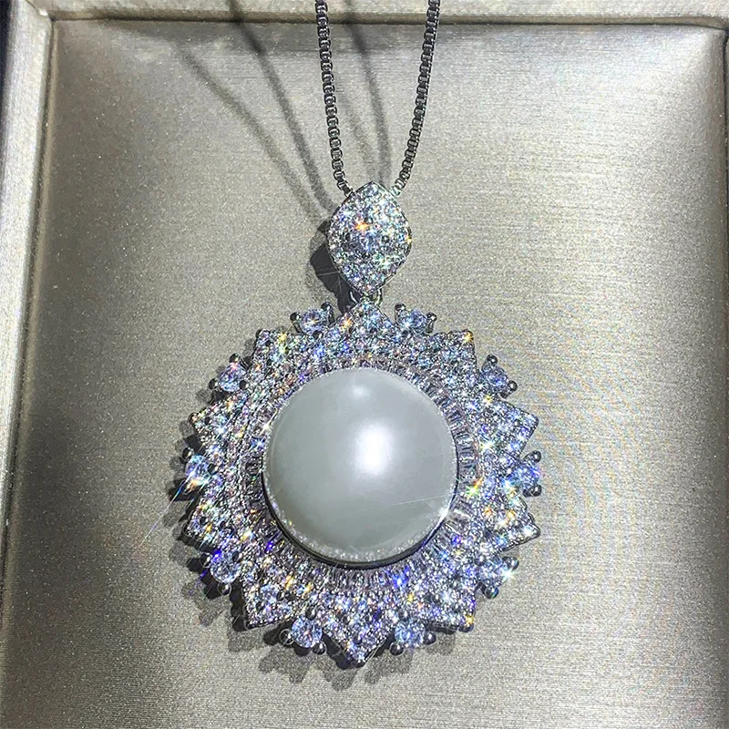 Jewelry with White Shell Pearls Korean Style Fashion Handmade Inlaid Diamond Round Luxurious Set 16mm 124mm