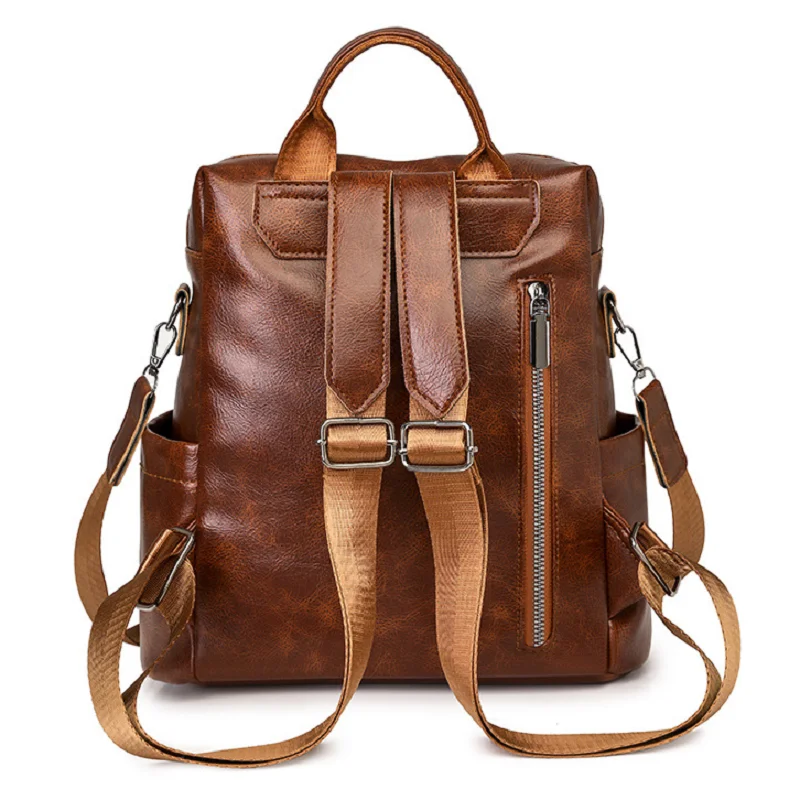 2025 Fashion Leopard Vintage Leather Travel Backpacks Women's Large Capacity Shoulder Bags Totes School Bag Crossbody Backpack