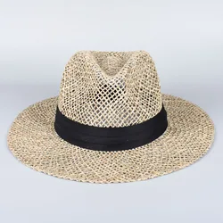 100% Natural Grasses Panama Beach Sun Hat Woman Summer Straw Hat Travel Wide Brim UV Visors Protection Elegant Ladies Sunhat Cap