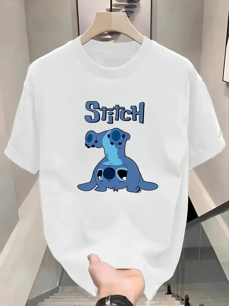 

Футболка Disney Stitch для мужчин и женщин, летняя хлопковая футболка с героями мультфильмов, уличная одежда, повседневная модная свободная одежда большого размера, унисекс для пар