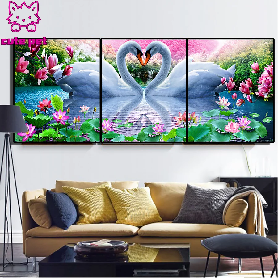 

Алмазная картина животное лебедь озеро вода алмазная мозаика полная квадратная дрель вышивка крестиком стразы фотографии декор 3 шт.