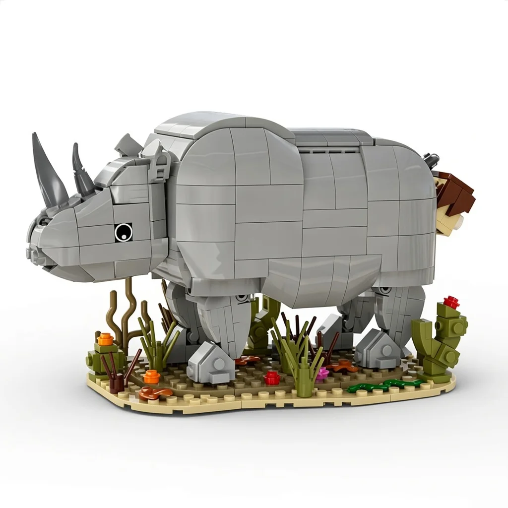 MOC Funny Movie Detective Rhino Scene Building Blocks Mechanical Animal Bricks DIY Model Desktop Decor Hobby Adult Gift