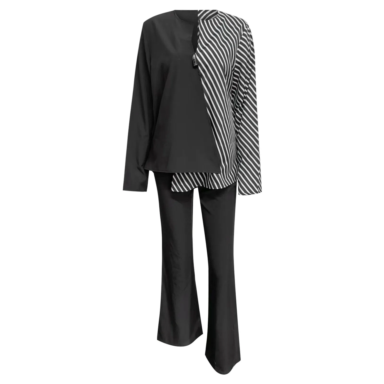 Autunno nuova moda 2 pezzi Top pantaloni O collo femminile elegante vestito ampio Set completo da lavoro Blazer Set camicetta pantaloni
