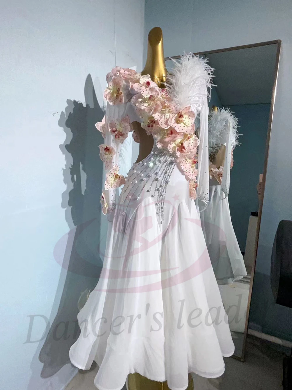 

Latin Dance Costume AB Stone Female Adult Children High end Customized Flower Modern Skirt Samba Performance Dress