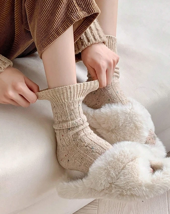 

Women's Socks 3 Pairs Warm Winter Socks Thick Knit Soft Vintage Cozy Crew Boot Socks