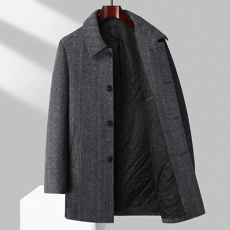 England Style Men Cashmere Tweed Overcoat Black Gray Camel Vertical Stripe Sheep Wool Blended Coat Single Breasted Outfits 2023