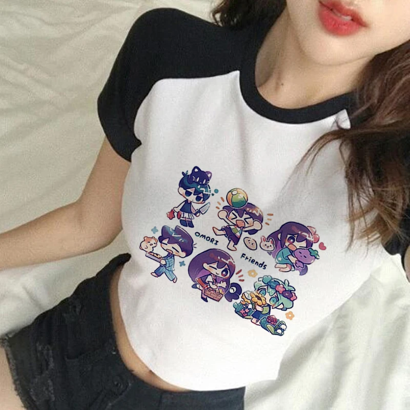 

Crop Tops Omori T Shirt Game Print Women Harajuku Aesthetic Summer Tee-shirt Cartoon Clothes Korean Harajuku Japan Clothing