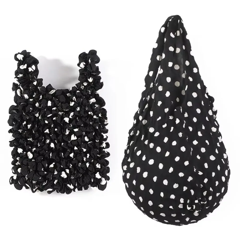 Large Capacity Stretch Shopping Bag Polka Dot Bubble Pleated Tote Shoulder Bag 1PC Magic Stretch Reusable Grocery Bag