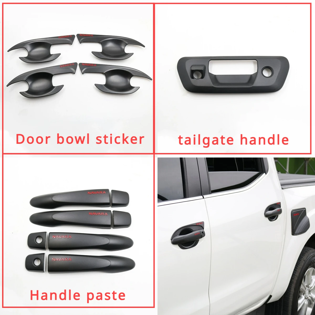 For Nissan Navara NP300 D23 Cover Handle Door Bowl Black Front and Rear Tail Light Protection Cover Fog Light Frame Fuel Tank