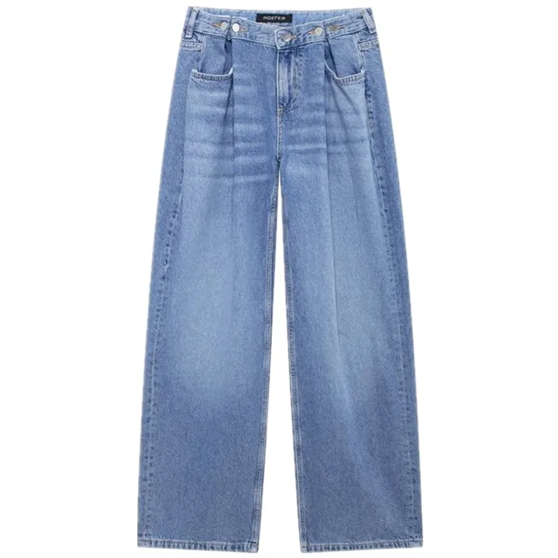 

Осень 2024, новые женские утягивающие универсальные свободные широкие джинсы, длинные брюки, длинные брюки с талией, модные повседневные джинсовые брюки