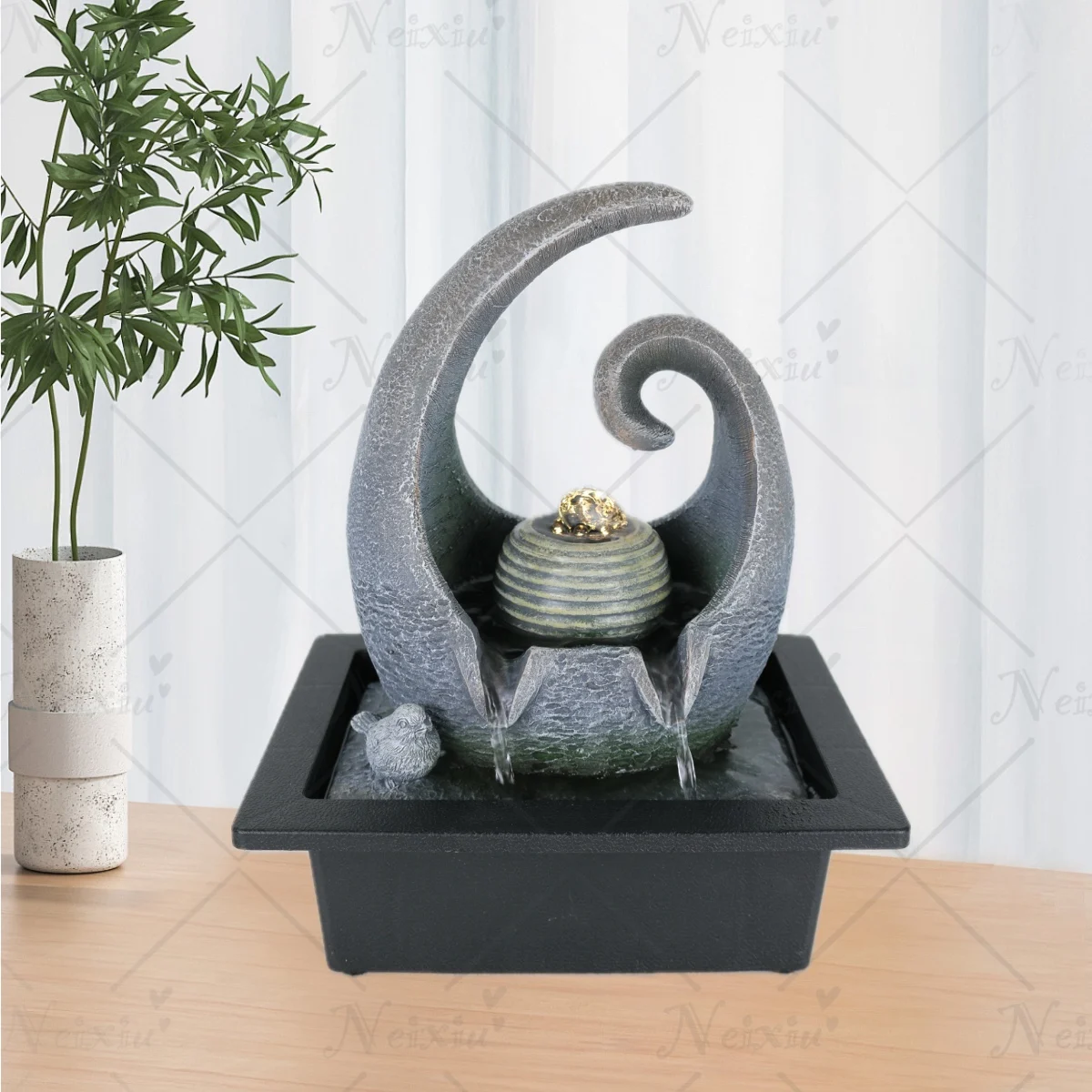 Indoor Tabletop Fountain Waterfall Fountains Water Feng Shui Zen Meditation Desktop Fountain with LED Light for Home and Office