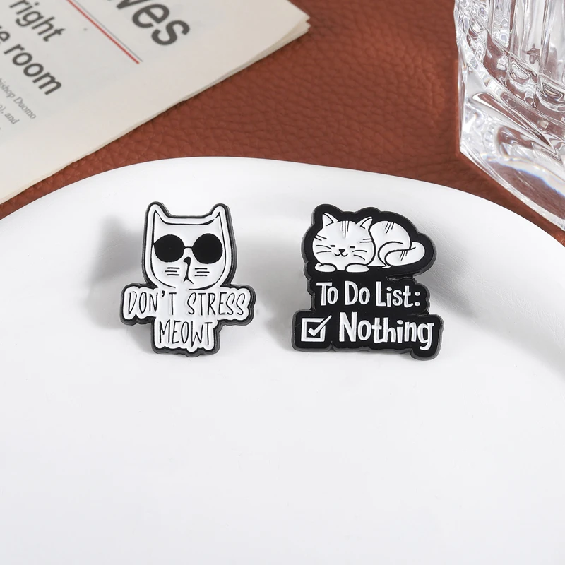 Cartoon Black Cat To Do List Nothing Enamel Pins Custom Don't  Stress Meowt Sunglasses Cat Brooches Bag Lapel Badge Jewelry Gift