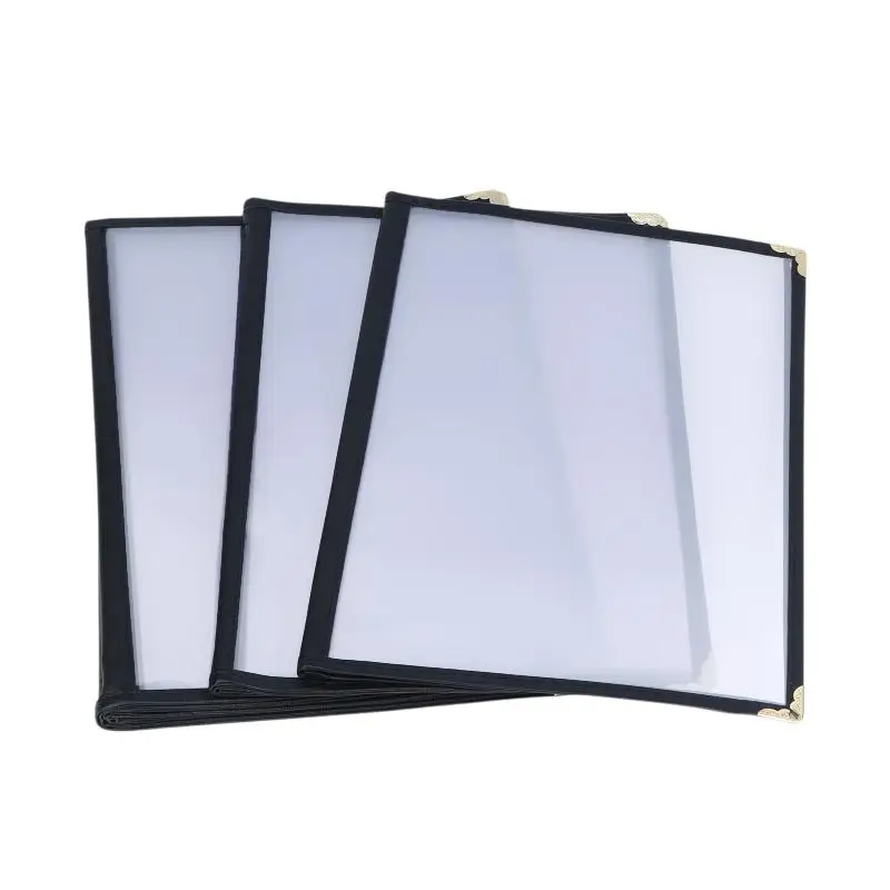 Foldable A4 PVC Menu Cover Clear Double Panels Reusable Waterproof Holder for Office Meeting Display