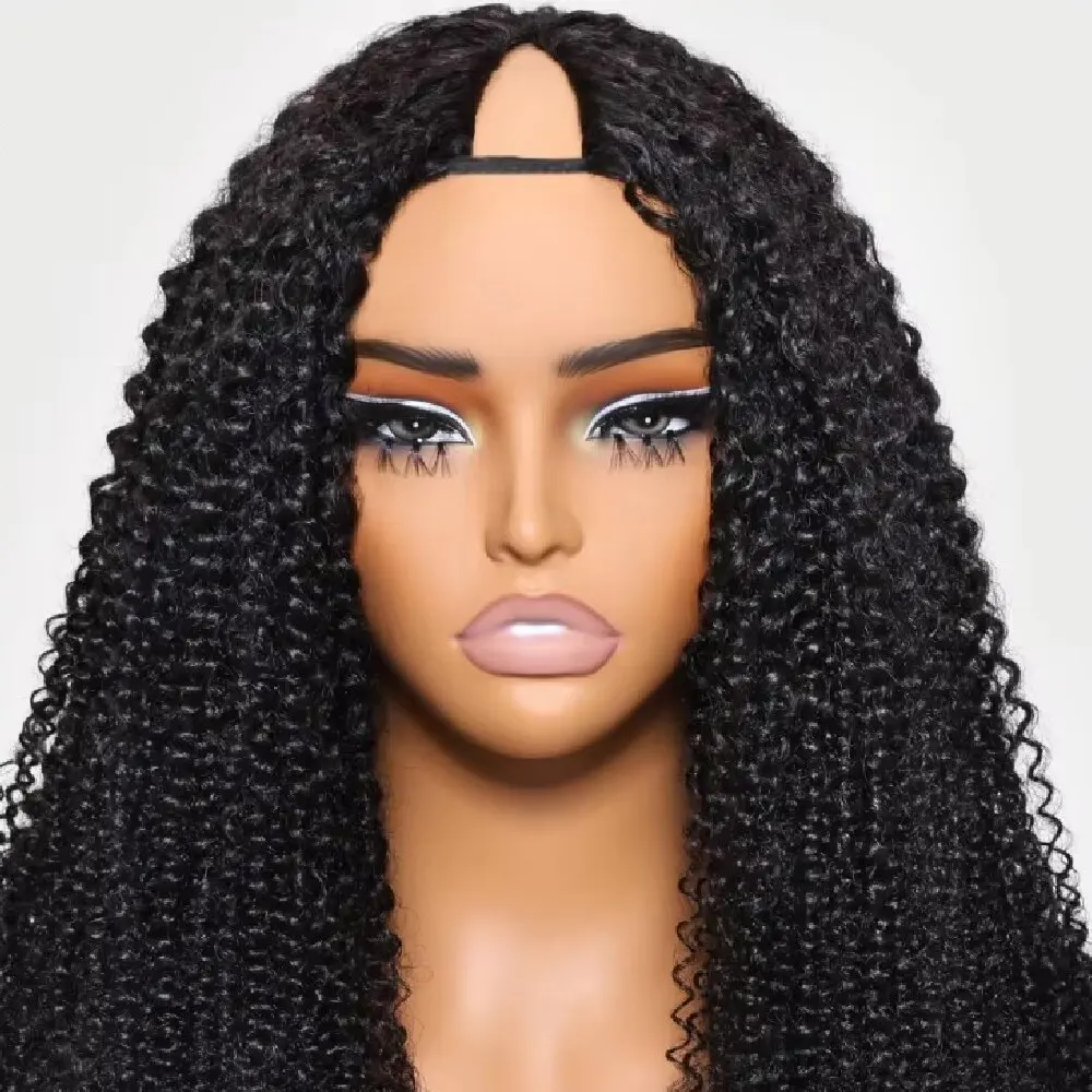 32 inch Kinky Curly V Part Wig Human Hair No Leave Out Brazilian Hair Wig 250% Density kinky Curly U Part Wig