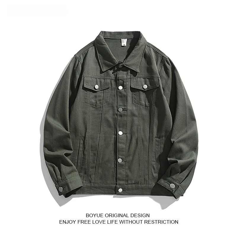 

Boyue Men's Deep Color Denim Jaet Autumn High Street Sle Chic Design Workwear Casual Outerwear Single Button Closure Long...