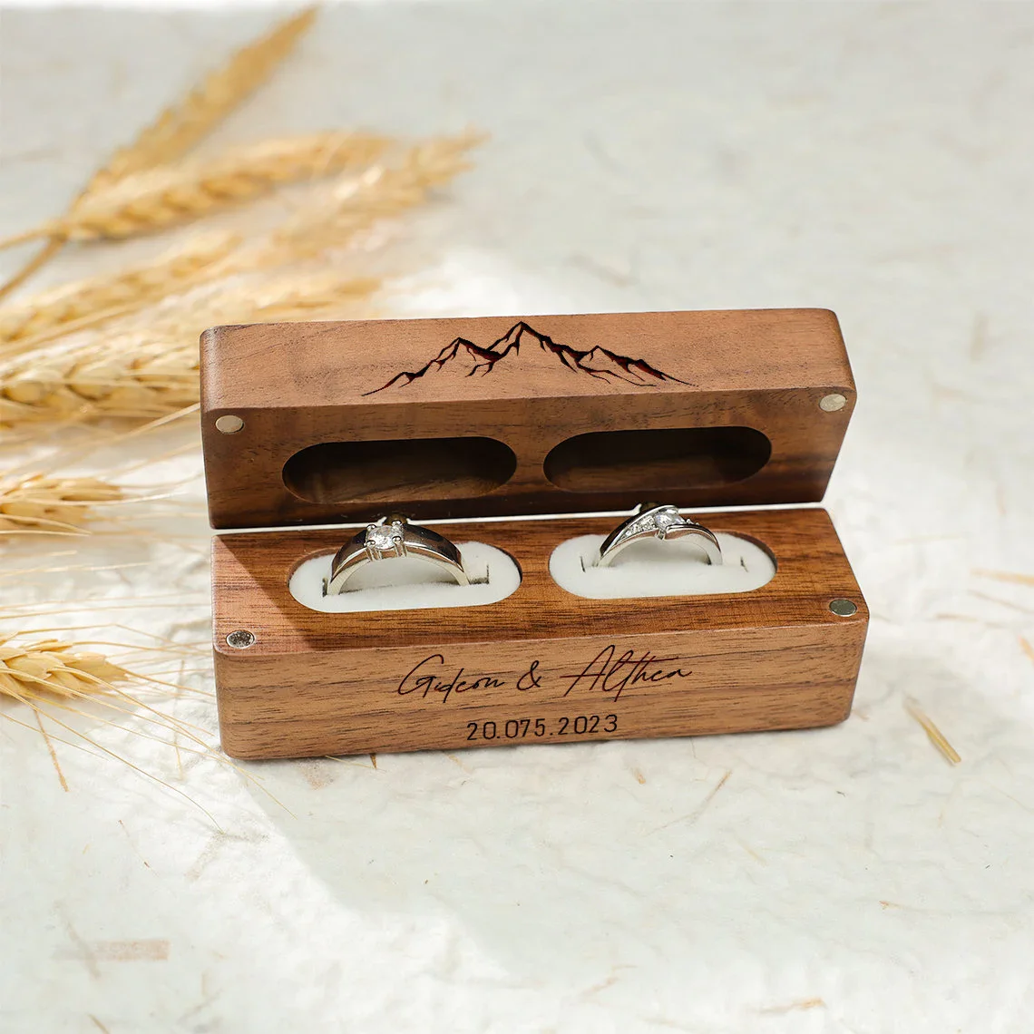 Free Personalized Wedding Ring Box Ring Engagement Bearer Box Custom Proposal Modern Rustic Wedding Wide Wood Double Ring Boxs