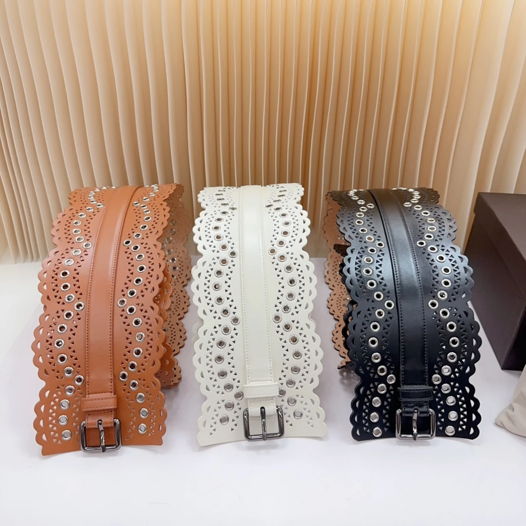 12 CM Wide Cummerbunds Female Luxury Brand Top Quality Hollow Pattern Pin Buckle Fashion Italian Handmade Accessory Waist Belt