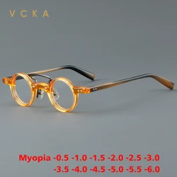 VCKA Small Round Vintage Acetate Myopia Glasses Frame 2025 New Women Men Custom Optical Prescription Luxury Eyewear -0.5 to -10