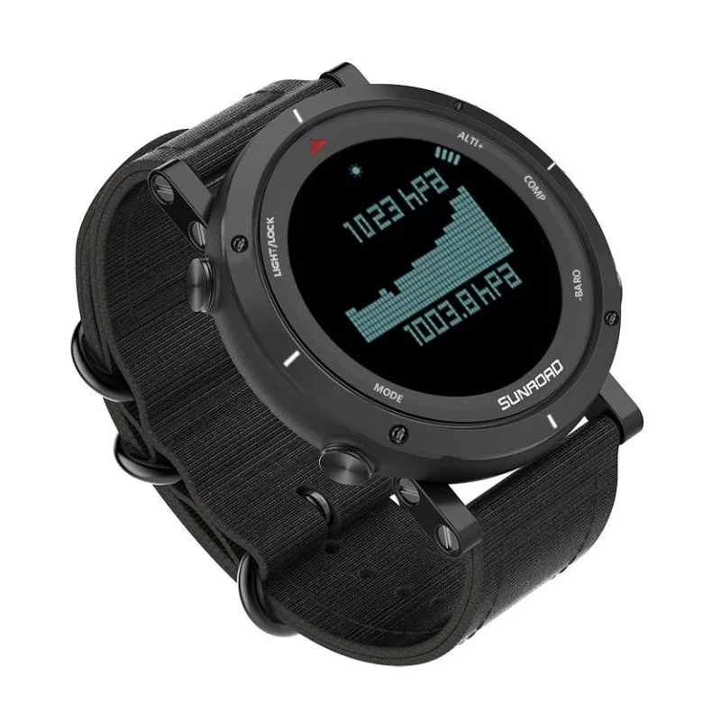 SUNROAD-Reloj de pesca todoterreno para escalada de montaña, pulsera con brújula, Hora Mundial, Amanecer, barómetro y altitud, serie FR853B