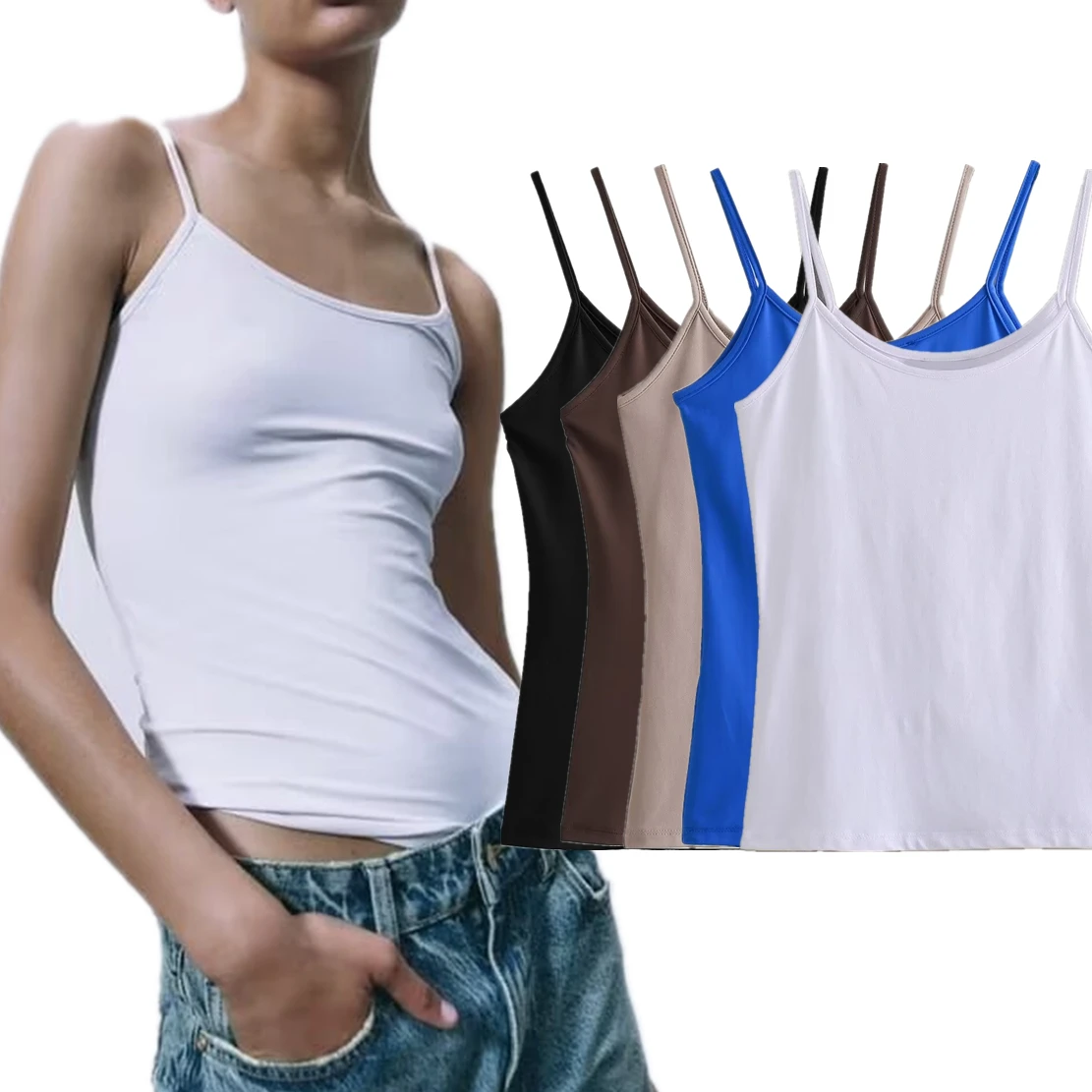 

Dave&Di Minimalist Basic Multi Color Strap T-shirt Tight Women Tank Tops Camisole For 2024 SS