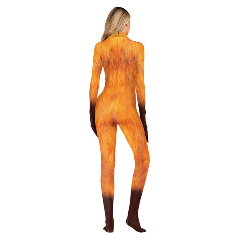 Fantasias de Halloween para adultos e crianças, Cosplay Animal Fox, Macacões Anime, Músculo Impresso Anime 3D, Roupas Zentai, 110-190cm