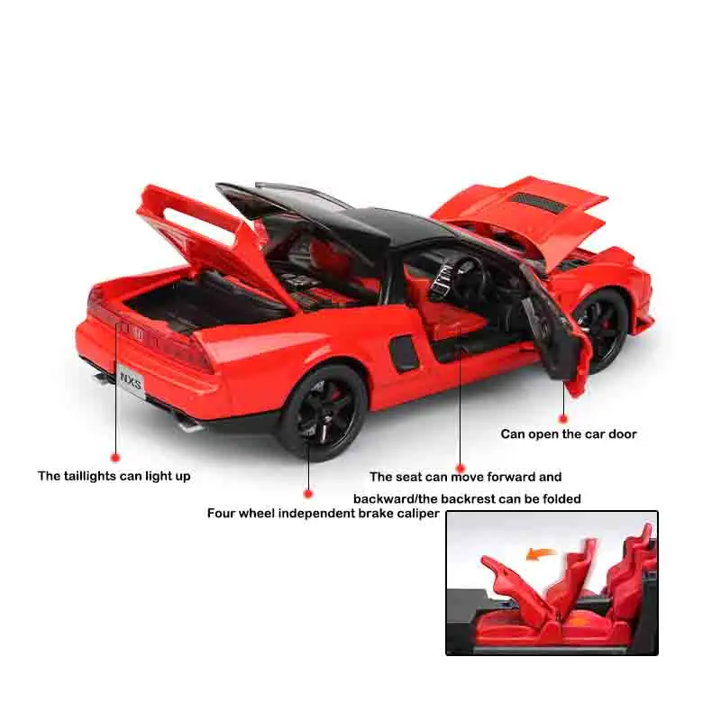 

1:32 HONDA Acura NSX, модель спортивного автомобиля из сплава, литая под давлением металлическая модель гоночного автомобиля, имитация звука и света, детская игрушка в подарок