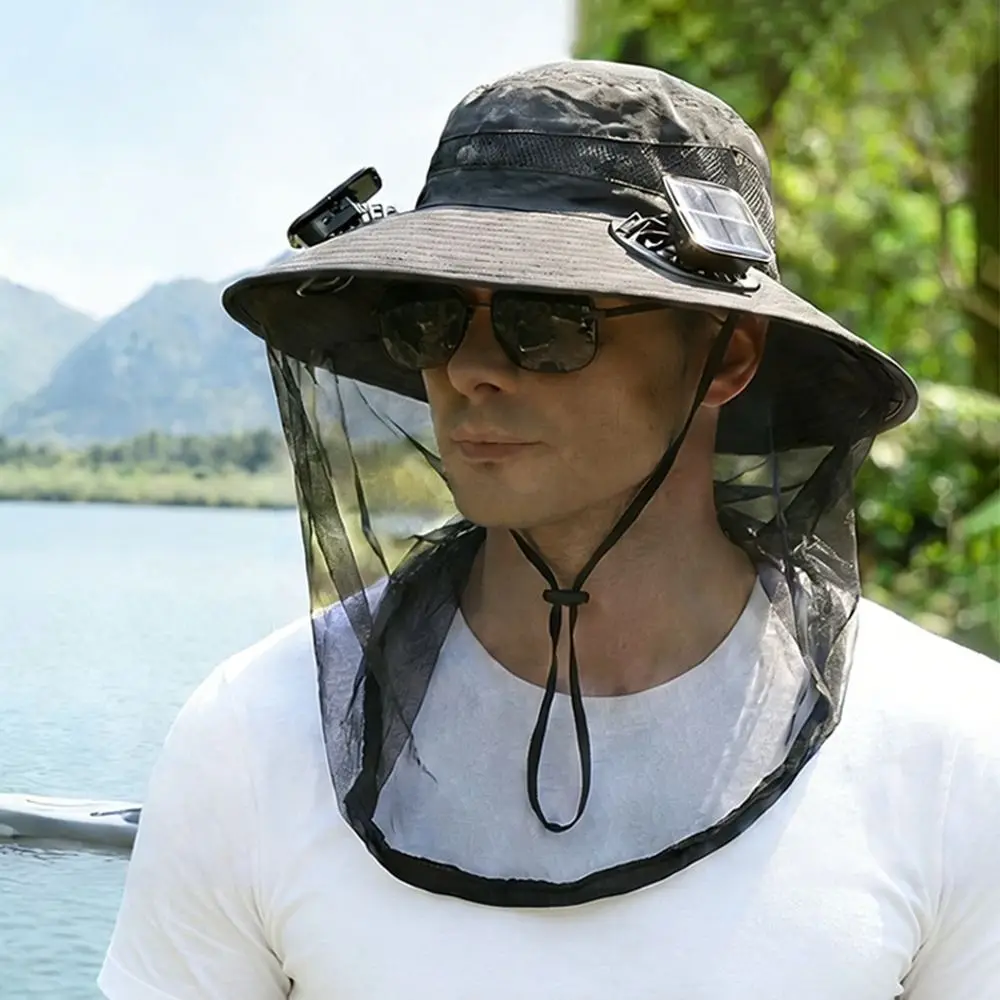 Fashion Solar Powered Solar Fan Hat Dual Fans Wide Brim Cooling Fan Hat Cooling Fans With Net Wide Brim Solar Hat Beach