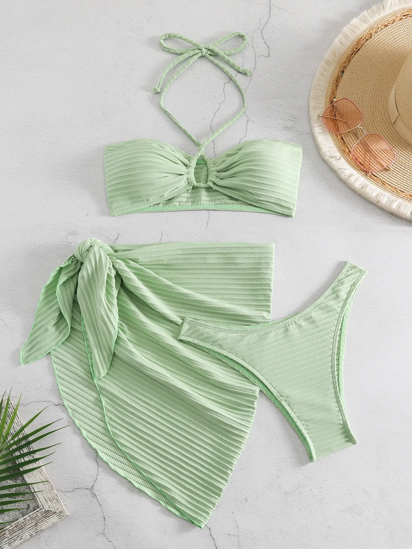 

3 Pieces Bandeau Bikini 2025 Women Swimsuit with Beach Skirt Sexy Swimwear Female Bathing Swimming Swim Suit Beach Wear Korea