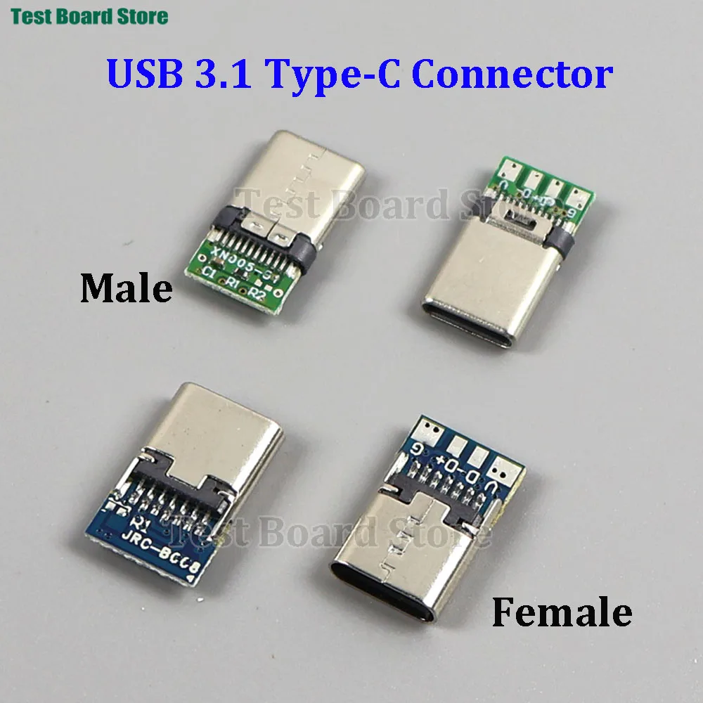

10pcs USB 3.1 Type C Connector 24 Pins Male/Female Socket Receptacle Adapter to Solder Wire Cable 24 Pins Support PCB Board