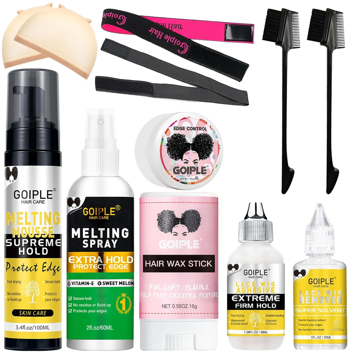 

Wig Installation Kit Set Lace Wig Glue Melting Mousse Melting Spray Extreme Hold Wig Accessories for Wig Install Lace Glue