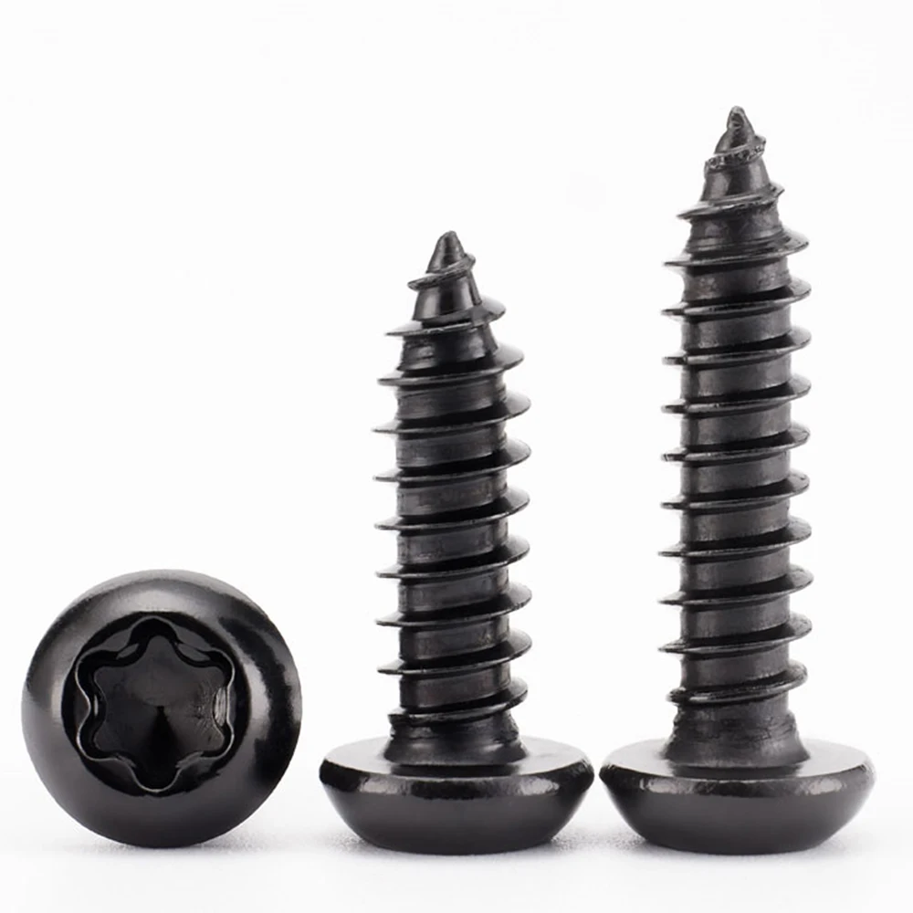 10/20/50pc Torx Flat Round Head Self Tapping Screw Black 304 Stainless Steel M3 M3.5 M4 M5 M6 Star Six-Lobe Drive Screw for Wood