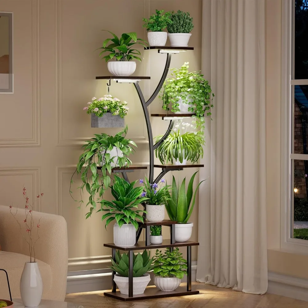 

Plant Stand Indoor, 8 Tiered 64" Tall Stands with Grow Lights, Metal Plant Shelf for Multiple Plants Corner Stand