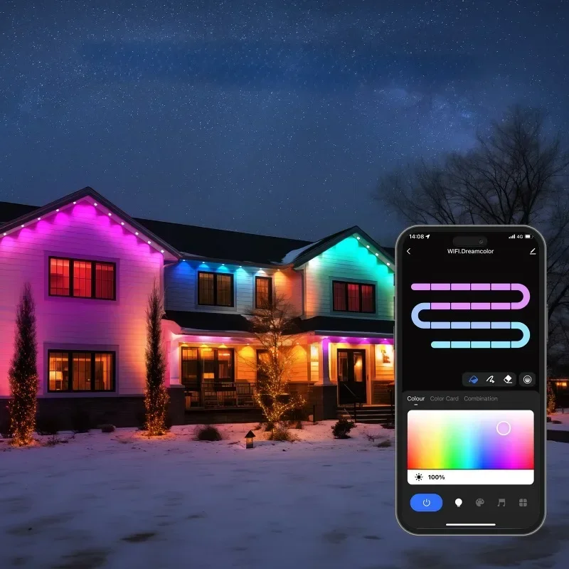

LED Lights 45M RGB Eaves Permanent Outdoor Lights String APP Bluetooth Light Strip Scene Modes Full House Party Wedding Light