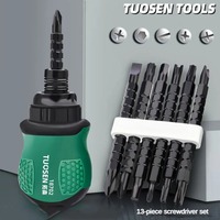 Short Handle Dual Purpose Telescopic Repair Tools Cross Groove Drill 13 in 1 Screwdriver Ratchet Screwdriver Set