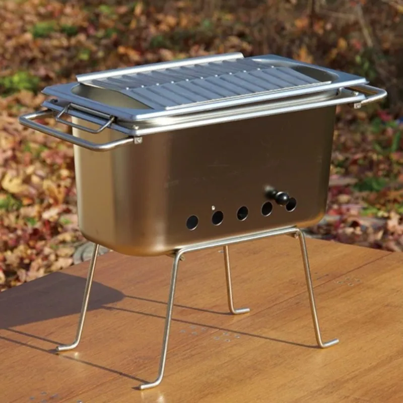 

Портативный угольный гриль из нержавеющей стали, мини-гриль для барбекю на столе, компактный складной мангал для пикника, домашний гриль для заднего двора