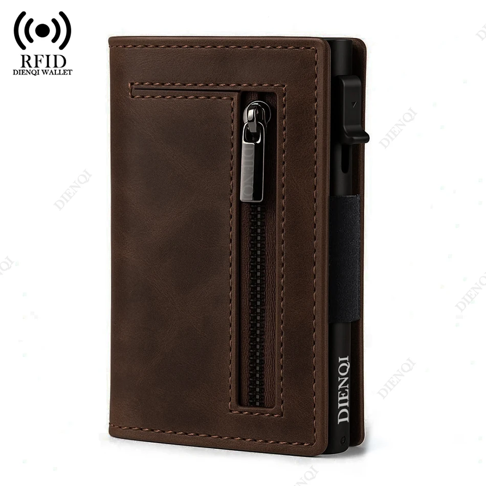 

Anti RFID Bank Credit Card Holder Men Wallet Luxury Pop Up Metal Cardholder Case Aluminium Slim Thin Minimalistic Zipper Wallet