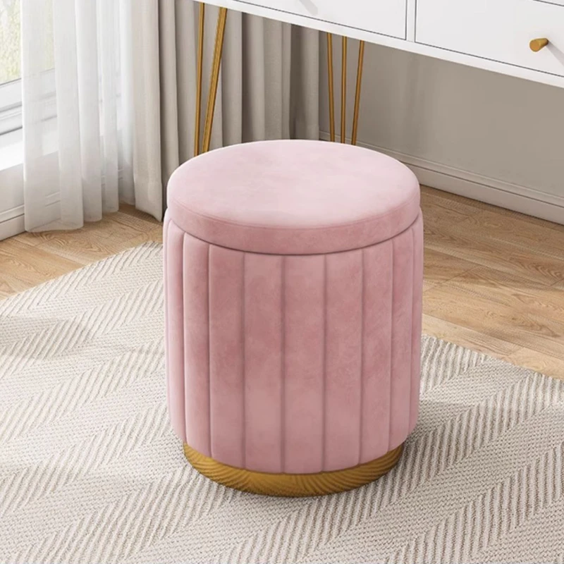 Runder Make-up-Hocker mit leichtem, luxuriösem Design, gepolsterter Frisierstuhl für Schlafzimmer, Waschtisch oder Wohnzimmerbank