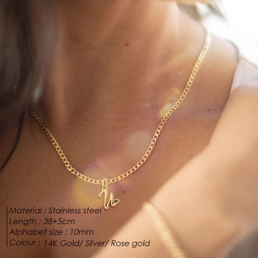 eManco الفولاذ المقاوم للصدأ DIY رسالة على شكل قلب غير النظامية قلادة مطلية بالذهب المرأة قلادة الأزياء والمجوهرات هدية #4