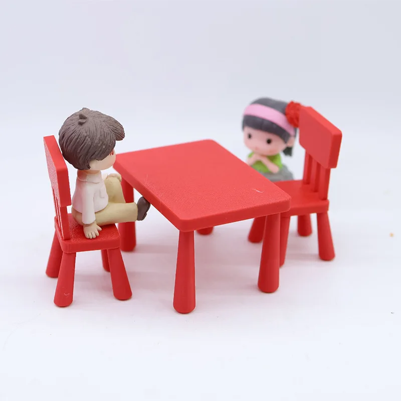 

1:12 Scale Dollhouse Mini Kids Table & Chair Set,Colorful Plastic Kindergarten Furniture,Miniature PlayroomAccessory for Diorama
