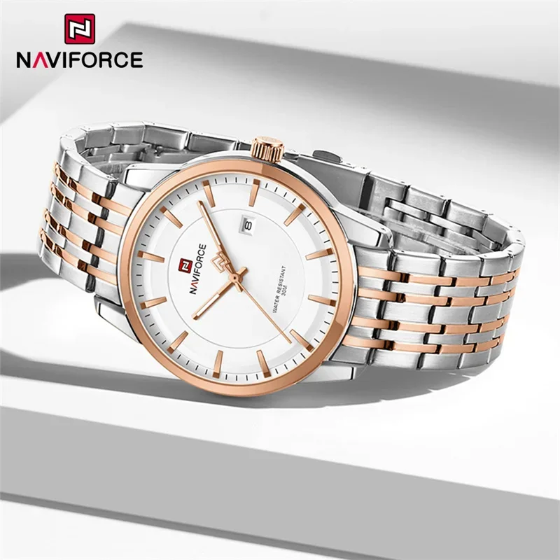 NAVIFORCE Men's Watch Stainless Steel Waterproof Couple Date Quartz Wristwatches Luxury Luminous Lover's Clock Relogio Masculino