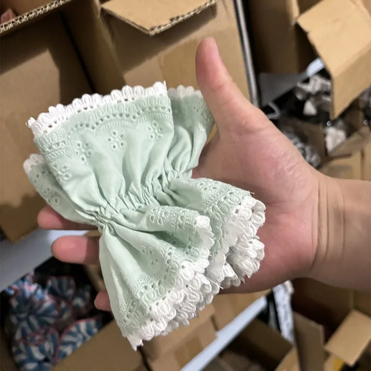 2024 Summer Mint Green Double-layer Lace Pleated Scrunchie High Quality Embroidery Oversized Hair Band Headdress Accessories