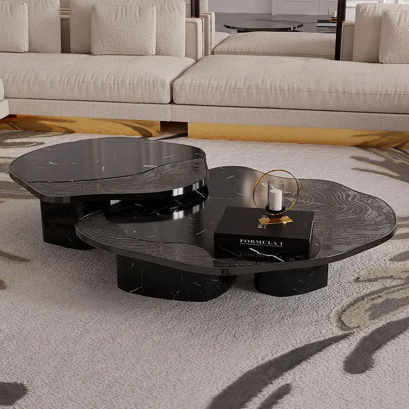Light luxury high-end stainless steel coffee table, living room home designer high-end villa marble special-shaped coffee table