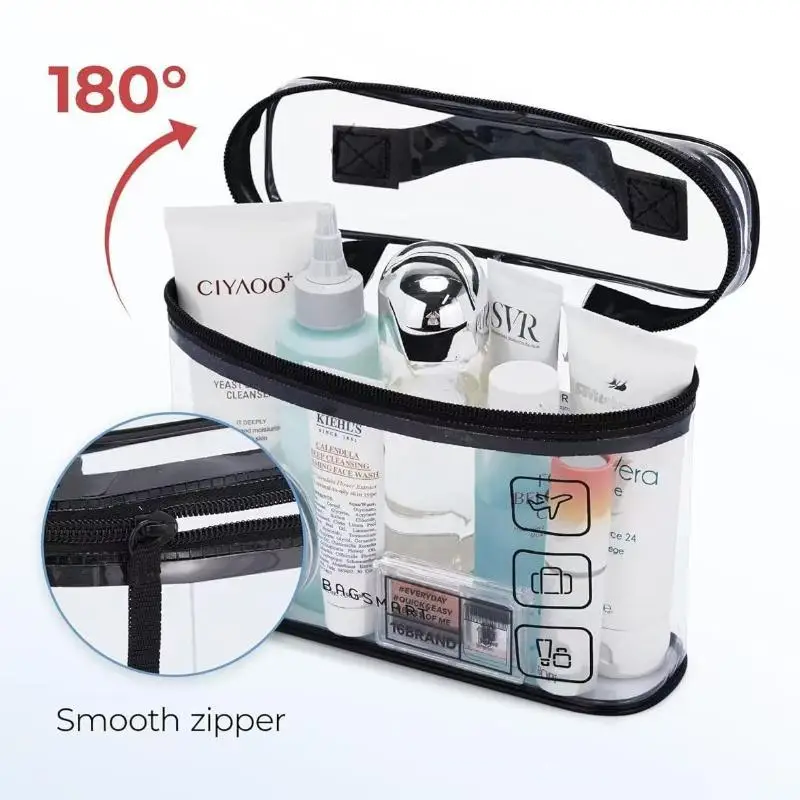 Thickened Clear PVC Toiletry Bag TSA Approved Large Capacity Portable Cosmetic Storage Pouch for Air Travel