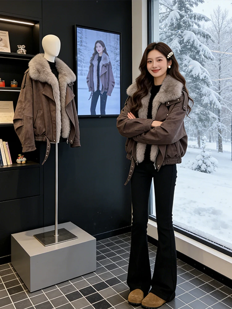 

Утепленная зимняя парка-пальто для женщин в корейском стиле, свободного кроя, теплая хлопковая верхняя одежда с большим меховым воротником, готовая к носке на каждый день