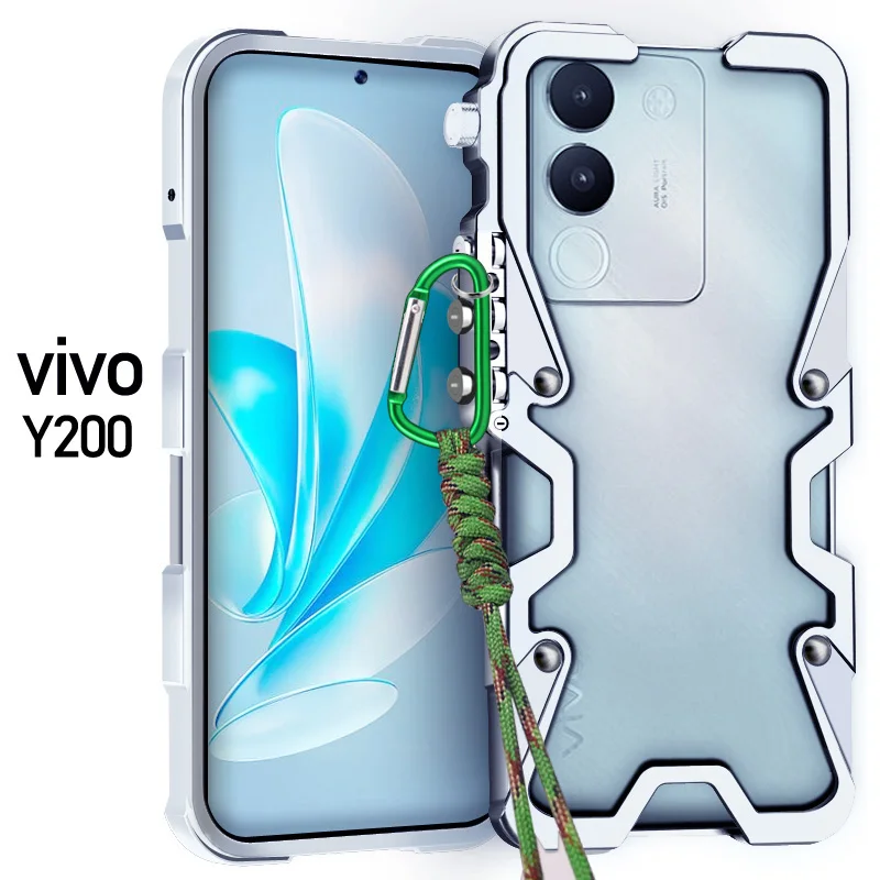 

Zimon Роскошный бронированный металлический алюминиевый бампер для телефона Vivo Y200E Y200 Y100I Y100T Y300, механический чехол с черепом ручной работы