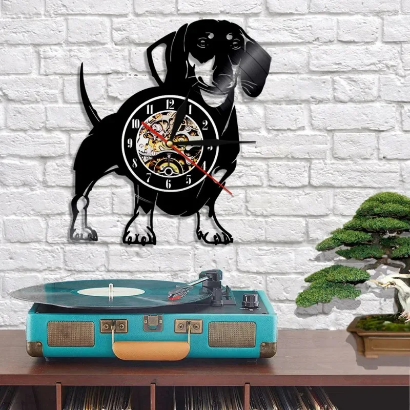 12 Inch Euro Socket Vintage Vinyl Record Wall Clock with RGB LED Lights for Dog Pet Lovers Clock Wall Home Decor