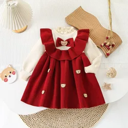 Toddler Girls Big Bow Sweater Dress Autumn Winter Christmas Party Knitted Dress Long Sleeved Cartoon Bear Dress for Girls