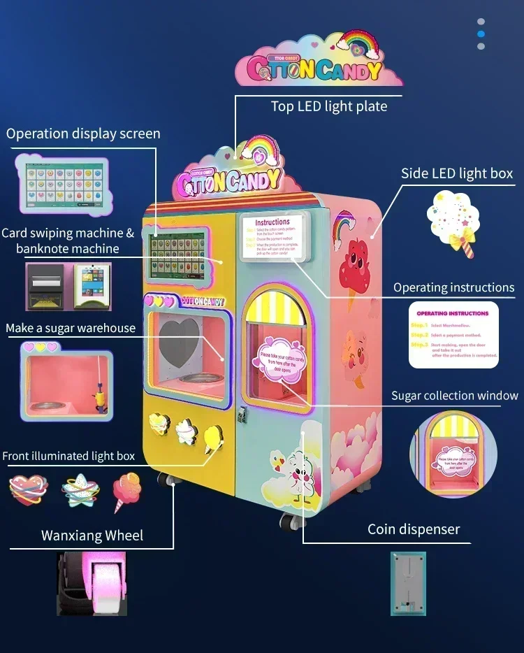 Red Rabbit High Quality Automatic Cotton Candy Vending Machine Candy Floss Maker Commercial Cotton Candy Machine