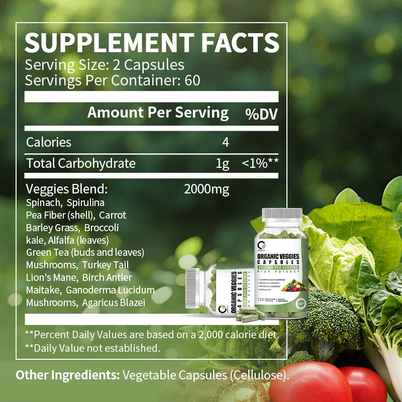 Veggies Supplements Whole Food Natural Balance High Fiber Supplement for Immunity, Gut & Energy Suitable for Whole Family